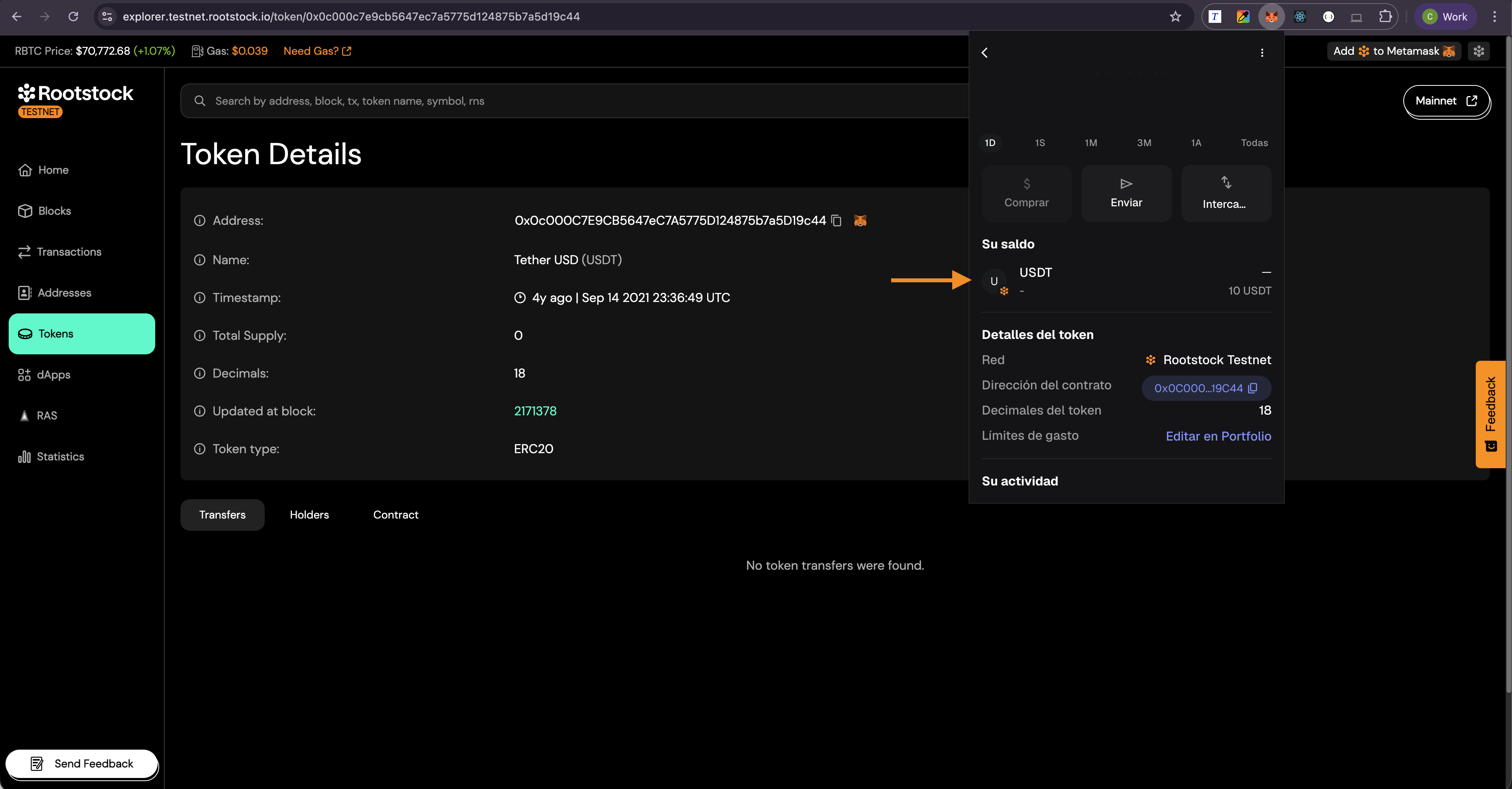 Token visible in MetaMask after import